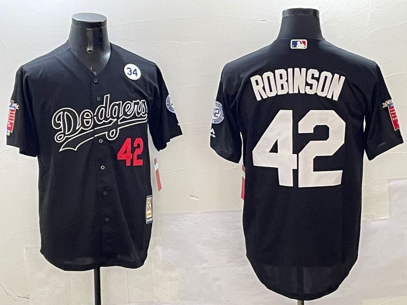 Men Los Angeles Dodgers 42 Robinson Black Throwback 2025 Nike MLB Jersey style 5